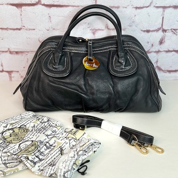 BARR + BARR Black Pebbled Leather White Stitching Large Doctor Bag Satchel NWOT - Picture 2 of 15